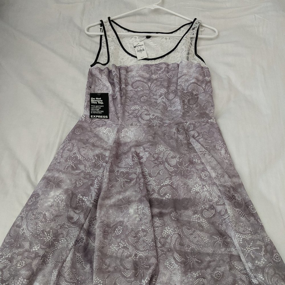 NWT Express Flare Dress - Floral/Lace/Leather Trim